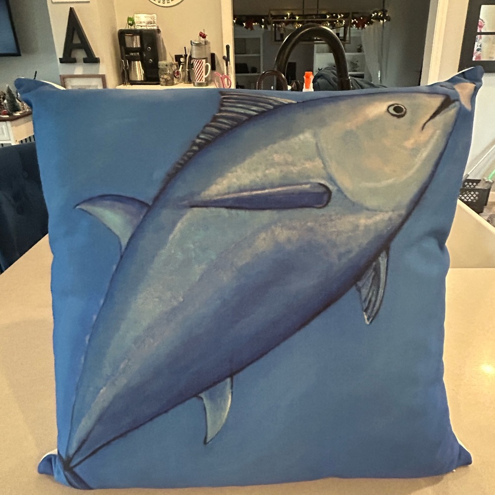 NWOT Blue Fish Decorative Pillow 14x14